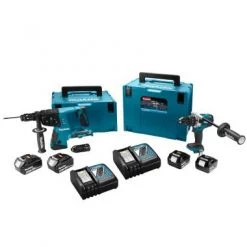 Pack outils sans fil Makita DLX2101PMJ Ensemble 18V Li-ion - Perforateur burineur sans-fil (DHR264) & Perceuse visseuse à percussion sans-fil (DHP481) - Batterie (4x 4,0 Ah) - MAKPAC