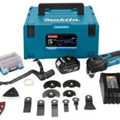 Outil multifonction sans fil Makita DTM51RMJX3 Découpeur-ponceur multi-fonctions à batteries 18V Li-Ion set (2x batterie 4.0Ah) kit d'accessoires 41 +1 pièces inclu dans MAKPAC