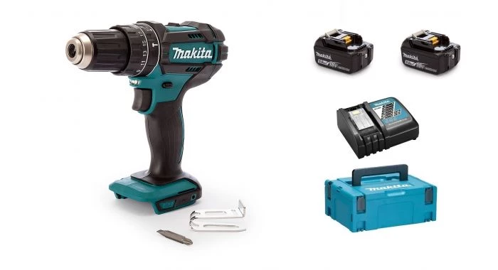 Perceuse à percussion sans fil Makita DHP482RTJ - Set de Perceuse visseuse à percussion 18 V Li-Ion (2x batteries 5.0Ah) et MAKPAC 1 Perceuse à percussion sans fil Makita DHP482RTJ - Set de Perceuse visseuse à percussion 18 V Li-Ion (2x batteries 5.0Ah) et MAKPAC