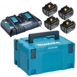 Kit de démarrage sans fil Makita 197626-8 - Pack Énergie 18 V Li-Ion (4 batteries + 1 chargeur double) avec coffret MAKPAC