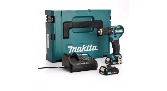 Perceuse visseuse sans fil Makita DF332DSAJ - Set perceuse visseuse Li-Ion 10.8V (2x batterie 2,0Ah) dans mallette - moteur brushless - 35Nm 1 Perceuse visseuse sans fil Makita DF332DSAJ - Set perceuse visseuse Li-Ion 10.8V (2x batterie 2,0Ah) dans mallette - moteur brushless - 35Nm